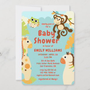 Cute Jungle Animals Modern Colourful Baby Shower Invitation