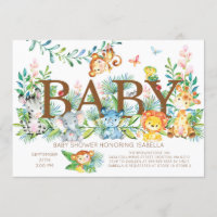 Cute Jungle Animals Neutral Baby shower Invitation