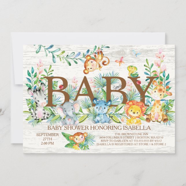 Cute Jungle Animals Neutral Baby shower Invitation (Front)