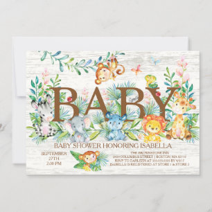 Cute Jungle Animals Neutral Baby shower Invitation