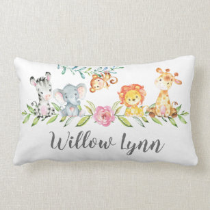Cute Jungle Animals Nursery Pillow