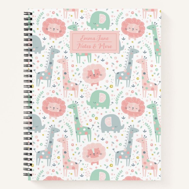 Cute jungle animals on white notebook (Front)