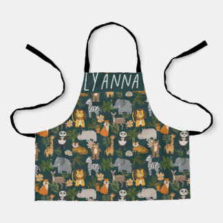 Cute Jungle Animals Print Apron