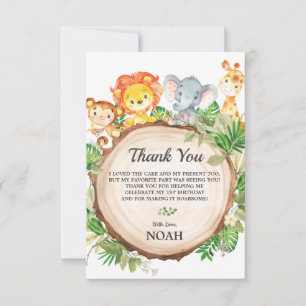 Cute Jungle Animals Safari 1st Birthday Party Thank You Card
