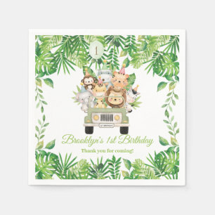 Cute Jungle Animals Safari Adventure Car Birthday Napkin