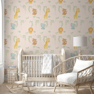 Cute Jungle Animals Safari Baby Room & Playground Wallpaper