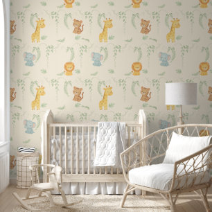 Cute Jungle Animals Safari Baby Room Wallpaper