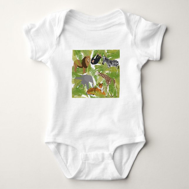 Cute Jungle Animals Safari Boy | Girl Baby Bodysuit (Front)