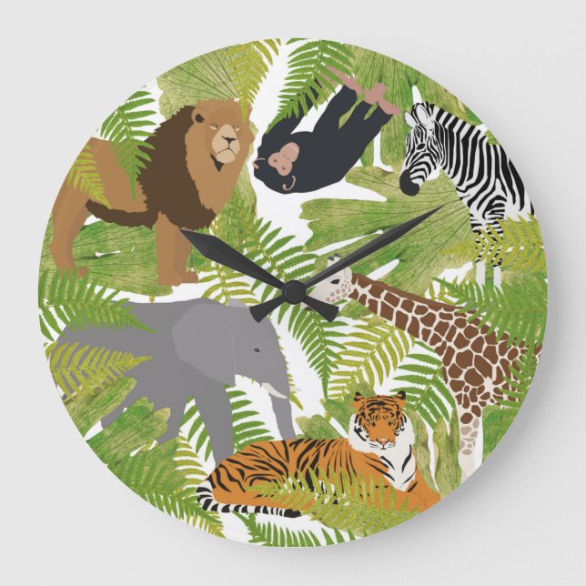 Cute Jungle Animals Safari Boy | Girl Large Clock (Front)