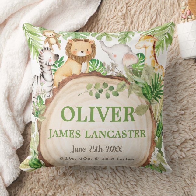 Cute Jungle Animals Safari Greenery Boy Nursery  Cushion (Blanket)