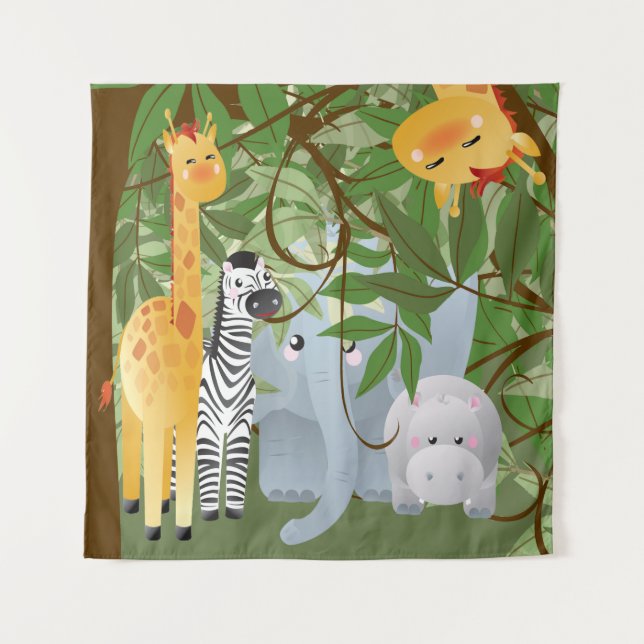 Cute Jungle Animals Sq Tapestry (Front)