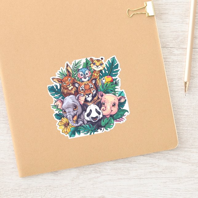 Cute Jungle Animals Vinyl Sticker (Notebook)