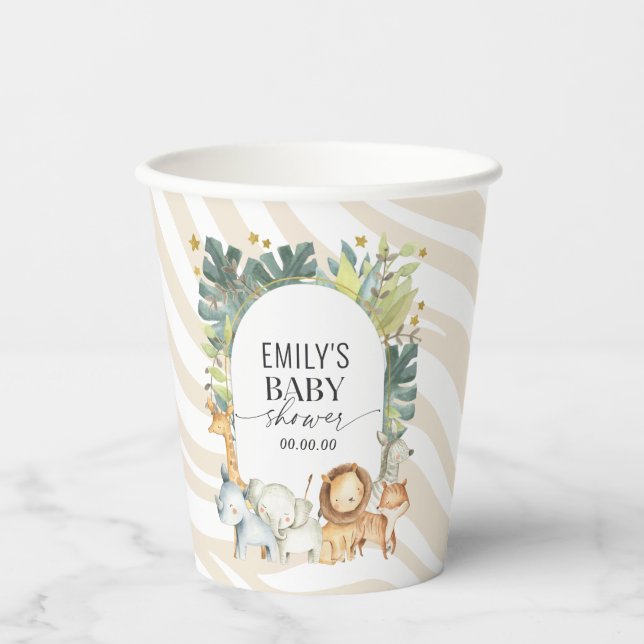 Cute jungle baby animal mint baby shower paper cup (Front)