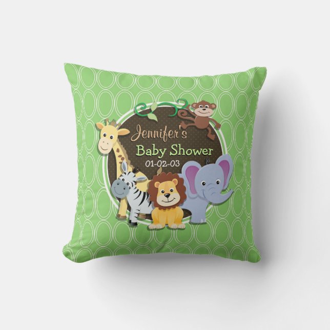 Cute Jungle Baby Shower; Bright Green Ovals Cushion (Front)