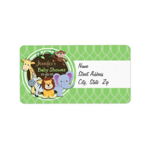 Cute Jungle Baby Shower; Bright Green Ovals Label