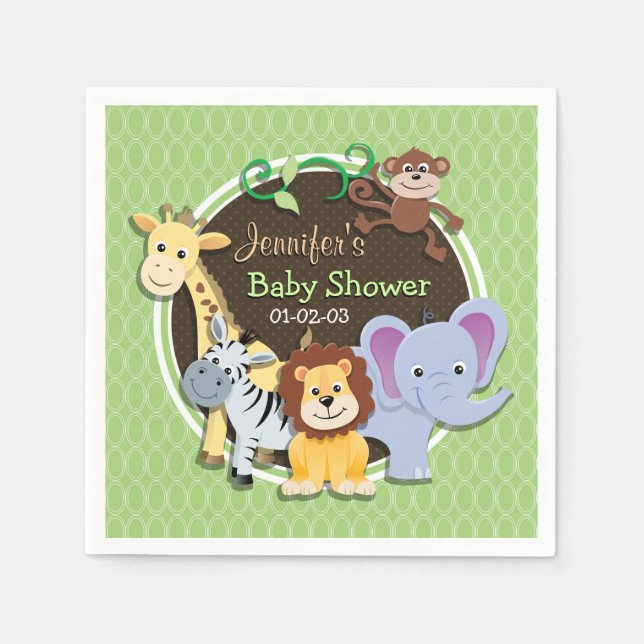 Cute Jungle Baby Shower; Bright Green Ovals Napkin (Front)
