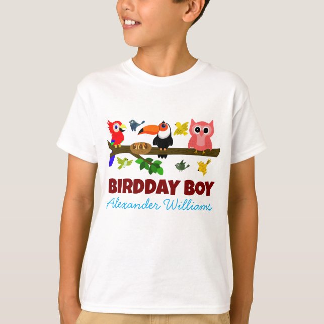 Cute Jungle Birds Illustration Bird Birthday T-Shirt (Front)