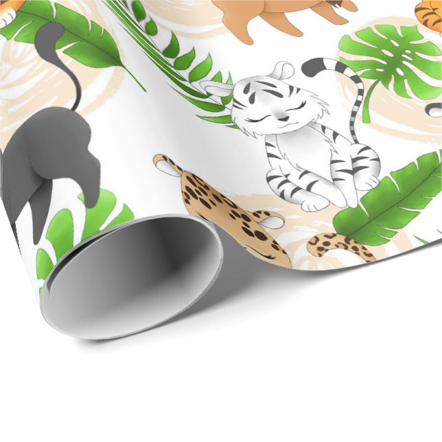 Cute Jungle cats Variety of wild animals wrap Wrapping Paper (Roll Corner)