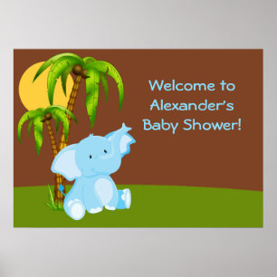 Cute Jungle Elephant Boy Baby Shower Poster