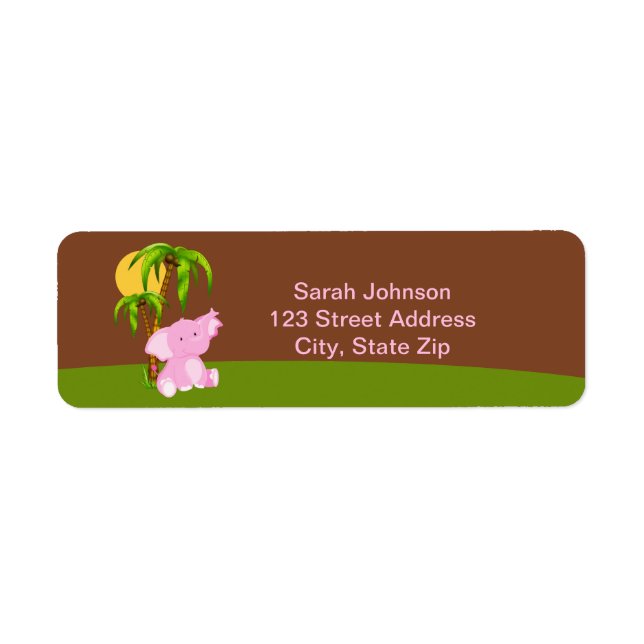 Cute Jungle Elephant Girl Return Address Labe (Front)
