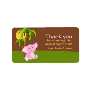 Cute Jungle Elephant Girl Thank you Label