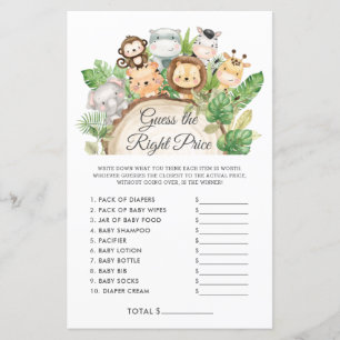 Cute Jungle Guess the Right Price Baby Shower Game