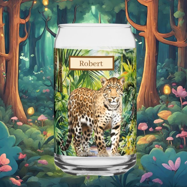 Cute jungle leopard lovers  can glass (Creator Uploaded)