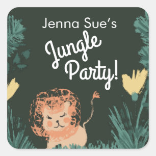 Cute Jungle Lion Art Safari Birthday Party Square Sticker