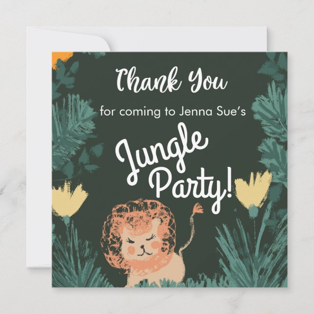 Cute Jungle Lion Art Safari Birthday Party Thanks (Front)