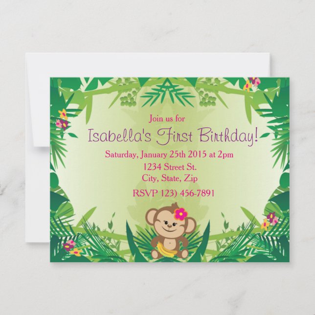 Cute Jungle Monkey Celebration Invitation (Front)