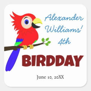 Cute Jungle Parrot Bird Kid's Birthday Party  Square Sticker