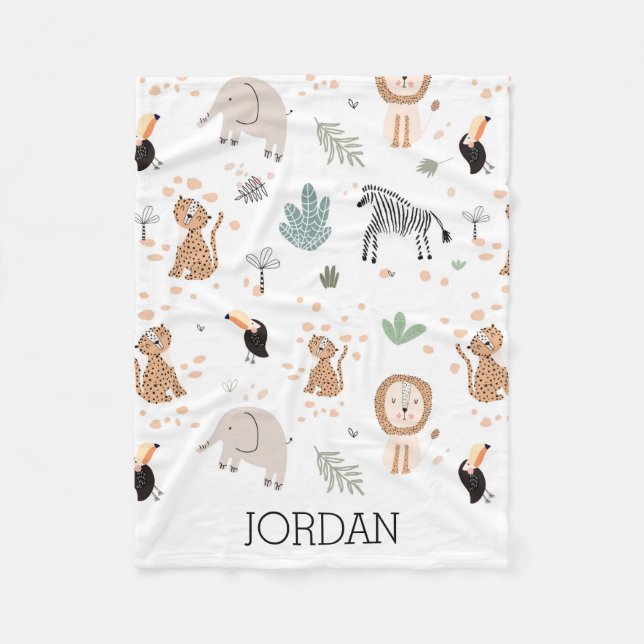 Cute Jungle Rainforest Animals Pattern Fleece Blanket (Front)