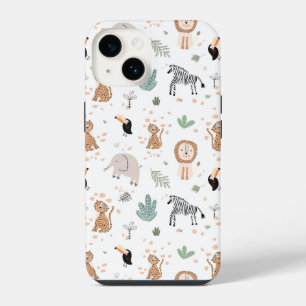 Cute Jungle Rainforest Animals Pattern iPhone 14 Case