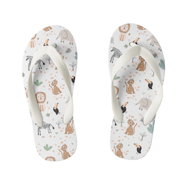 Cute Jungle Rainforest Animals Pattern Kid's Jandals (Footbed)