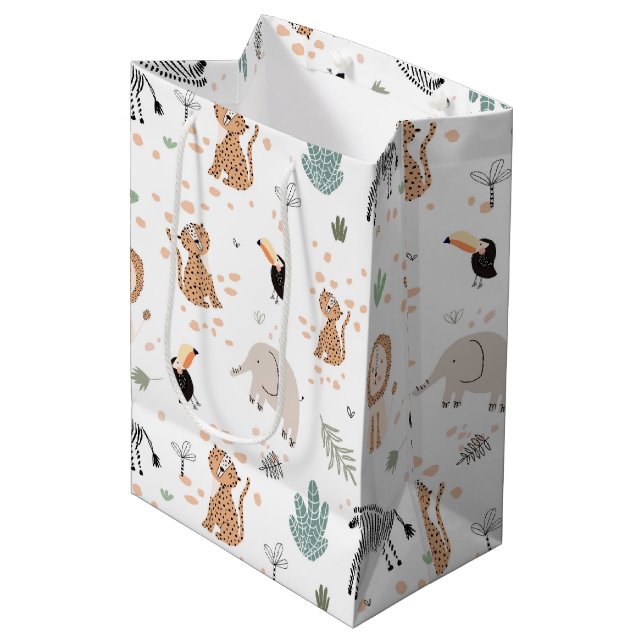 Cute Jungle Rainforest Animals Pattern Medium Gift Bag (Front Angled)