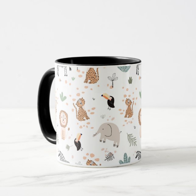 Cute Jungle Rainforest Animals Pattern Mug (Front Left)