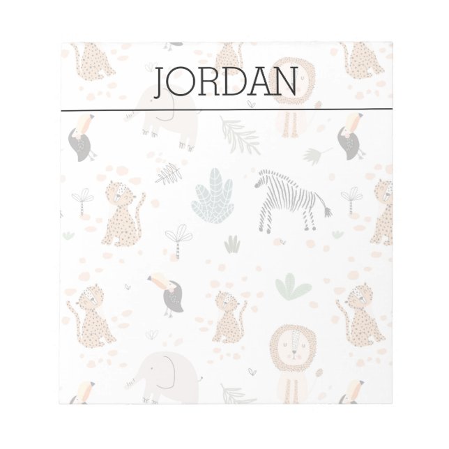 Cute Jungle Rainforest Animals Pattern Notepad (Front)