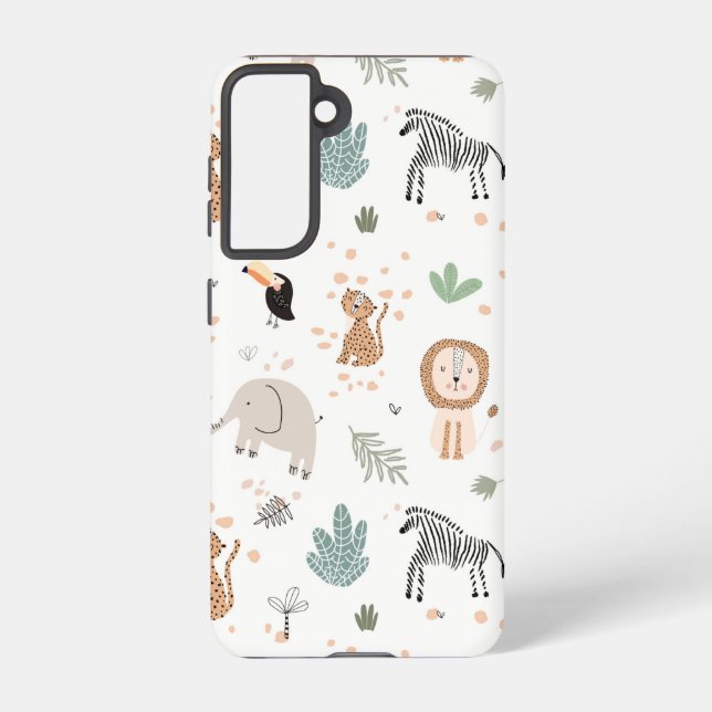 Cute Jungle Rainforest Animals Pattern Samsung Galaxy S21 Case (Back)