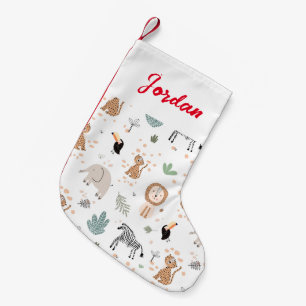 Cute Jungle Rainforest Animals Pattern Small Christmas Stocking