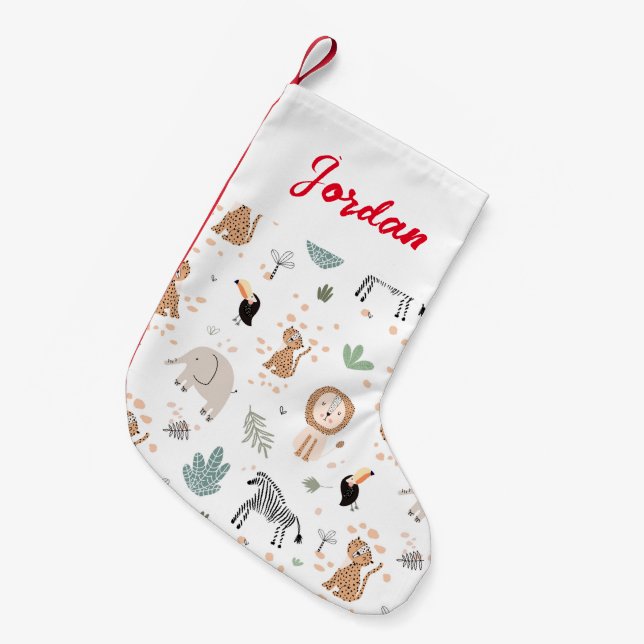 Cute Jungle Rainforest Animals Pattern Small Christmas Stocking (Front (Hanging))