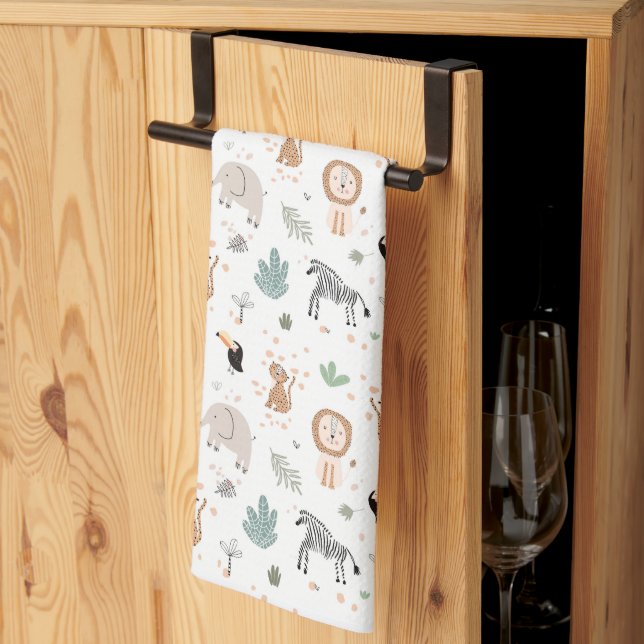 Cute Jungle Rainforest Animals Pattern Tea Towel (Thirds Fold)