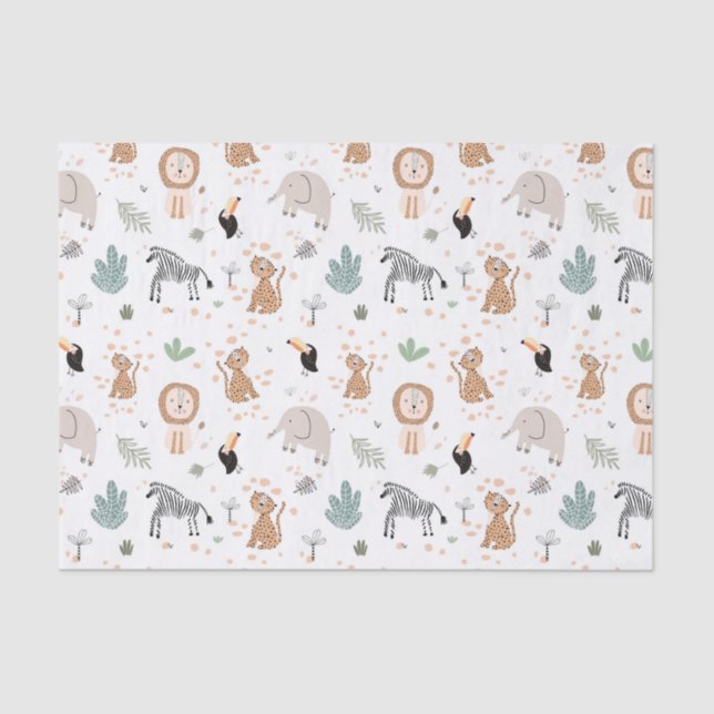 Cute Jungle Rainforest Animals Pattern Tissue Paper (Front)