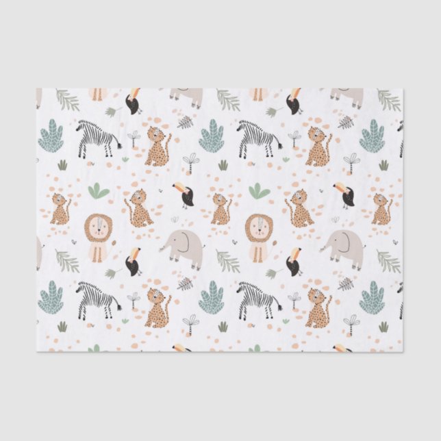 Cute Jungle Rainforest Animals Pattern Tissue Paper (Front)