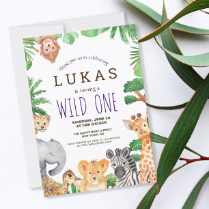 Cute Jungle Safari 1st Birthday Invitation