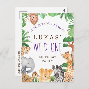 Cute Jungle Safari 1st Birthday Party Thank You Postcard