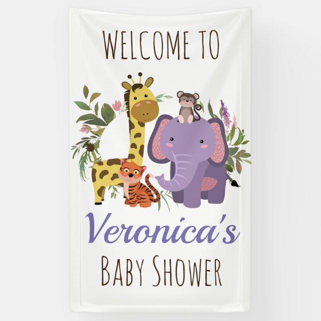 Cute Jungle Safari Animal Baby Shower Welcome Banner (Vertical)