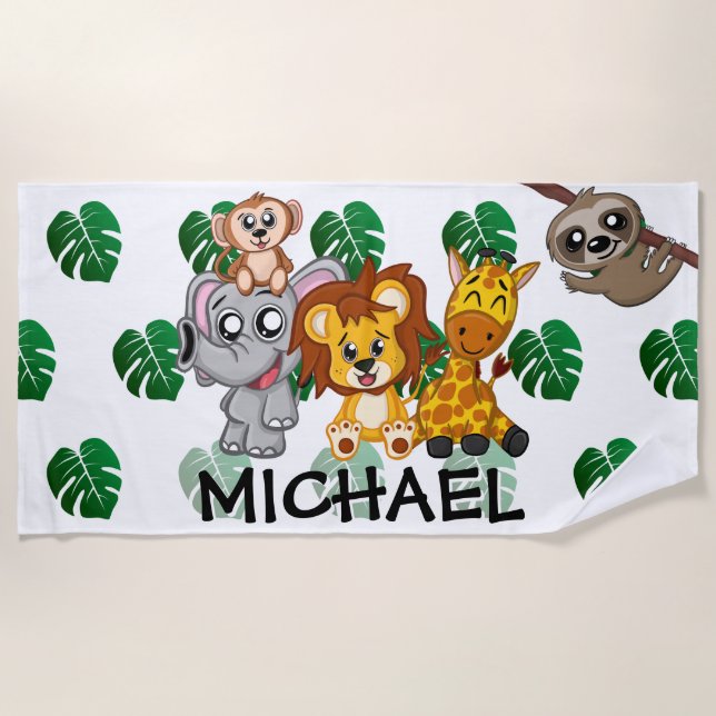 Cute Jungle Safari Animal Toddler Kids Beach Towel (Front)