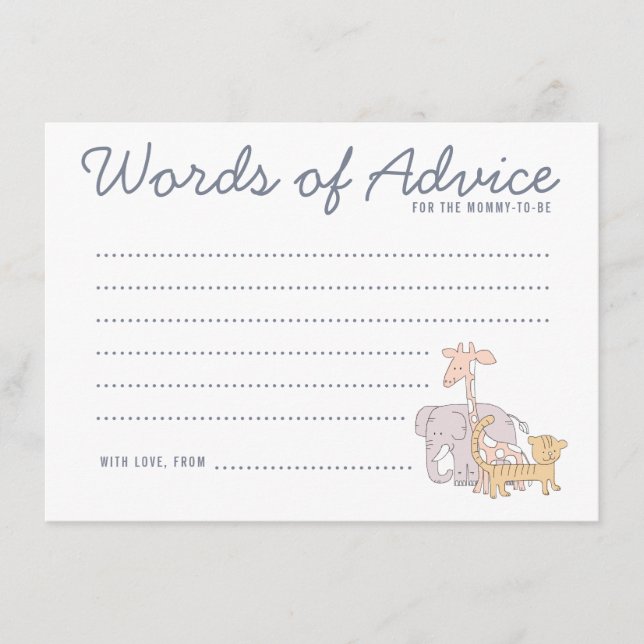 Cute Jungle Safari Animals Baby Shower Advice Card (Front)