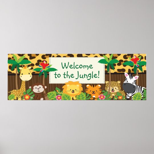 Cute Jungle Safari Animals Baby Shower Banner Poster Zazzle Co Nz