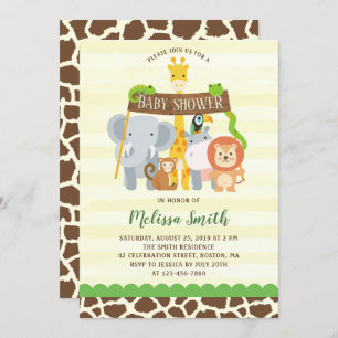 Cute Jungle Safari Animals Baby Shower Invitation